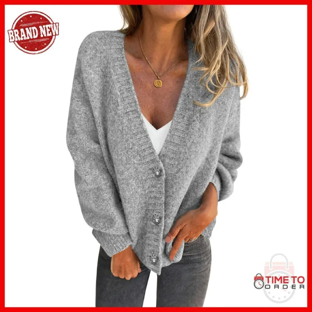 Oversized Chunky Knit Cardigan Sweater Women's Long Sleeve Button Down